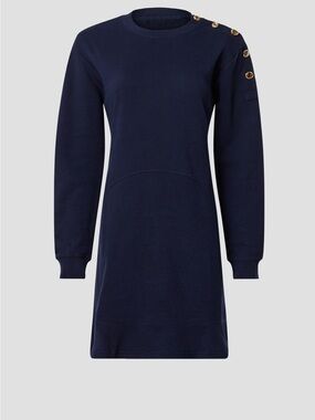 Derek Lam Navy Long-Sleeve Button-Shoulder Sweatshirt Dress Camden Small Cotton